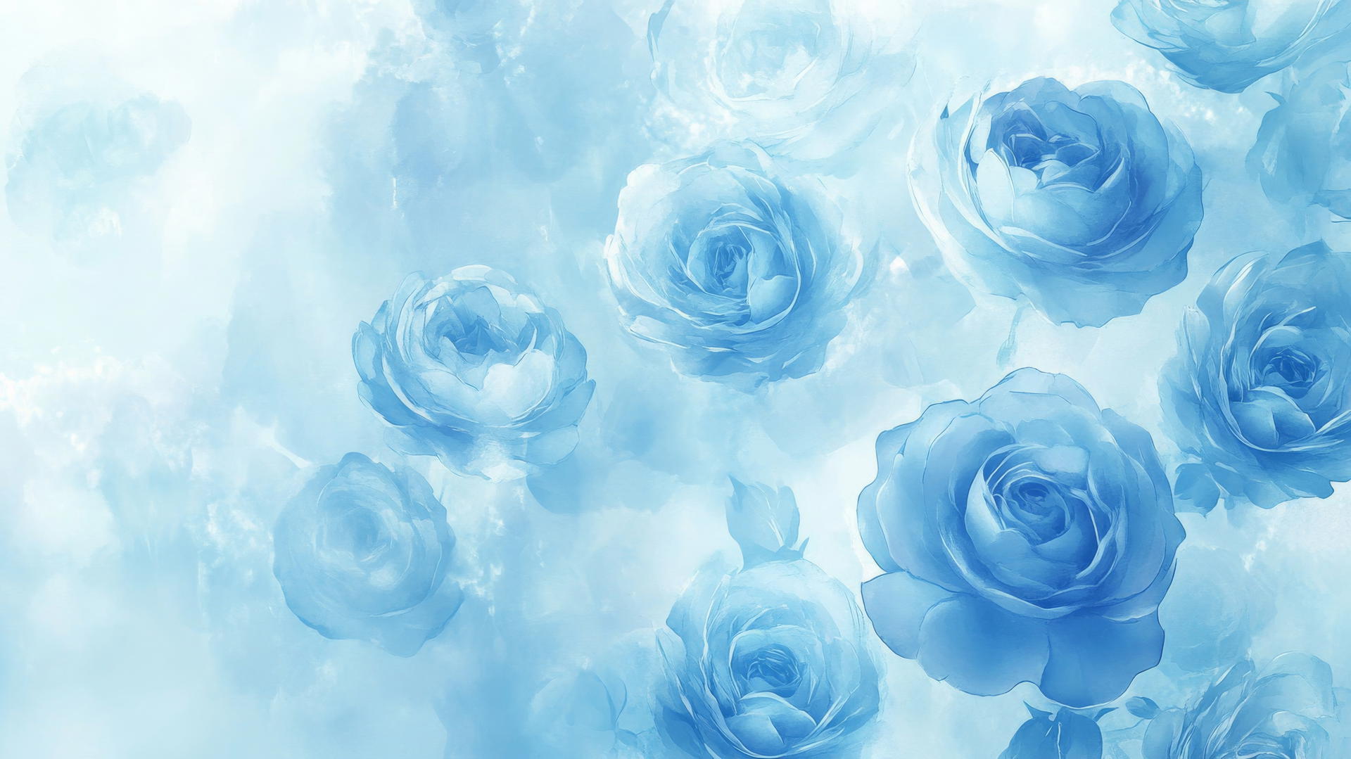 blue floral wallpaper with watercolor blue roses and soft gradients