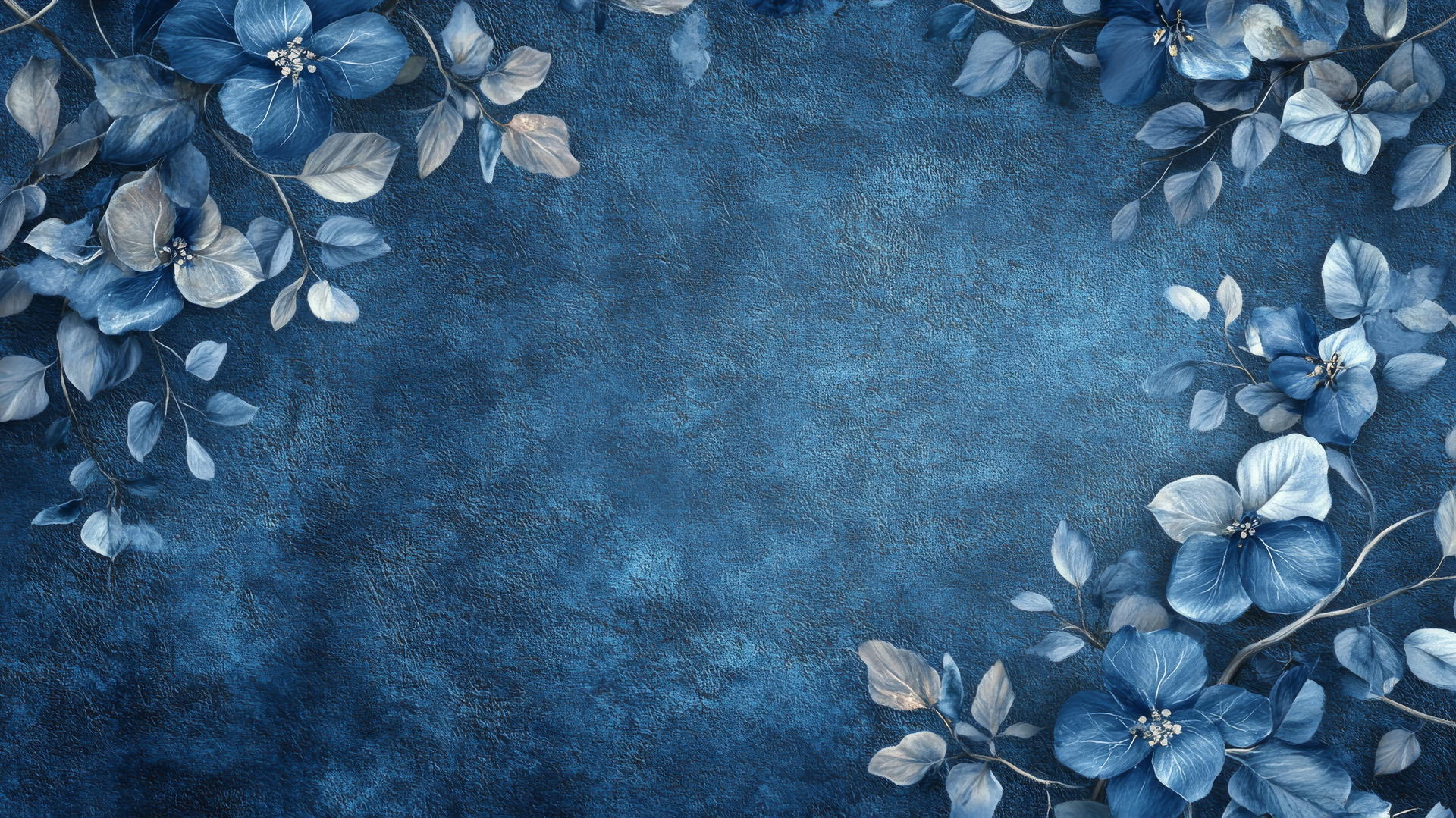 blue floral wallpaper with indigo floral vines on textured background