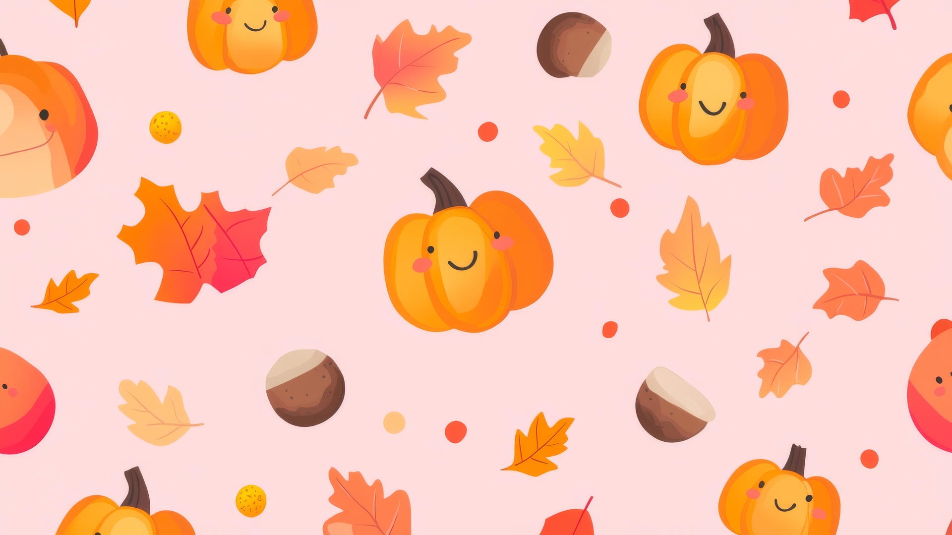 wallpaper cute thanksgiving backgrounds with cartoon pumpkins, acorns, and fall leaves
