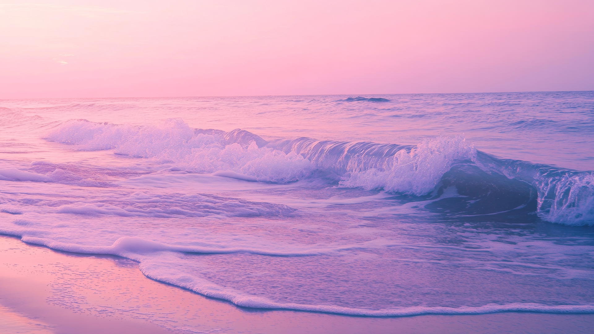aesthetic purple wallpaper with soft purple waves and pastel beach at sunset