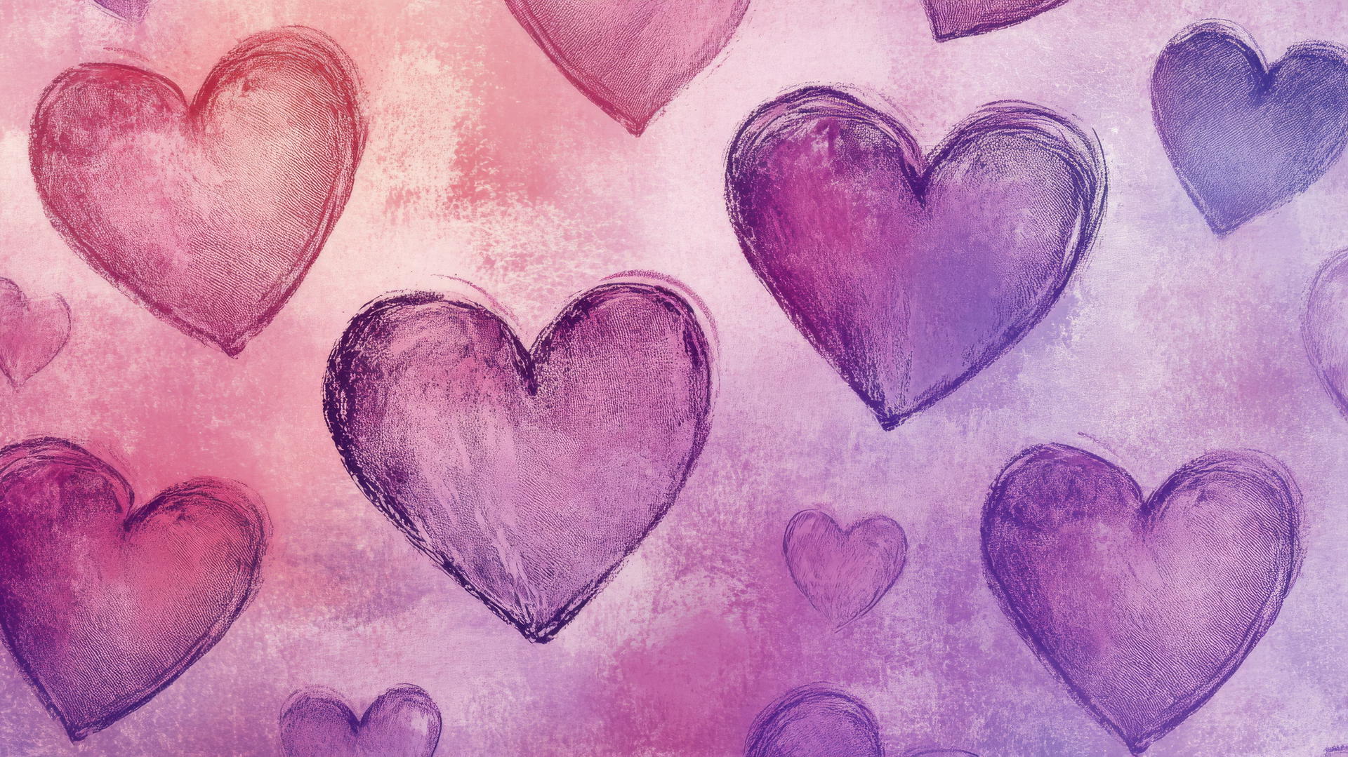 Cute purple heart wallpaper with hand-drawn hearts on a pastel background