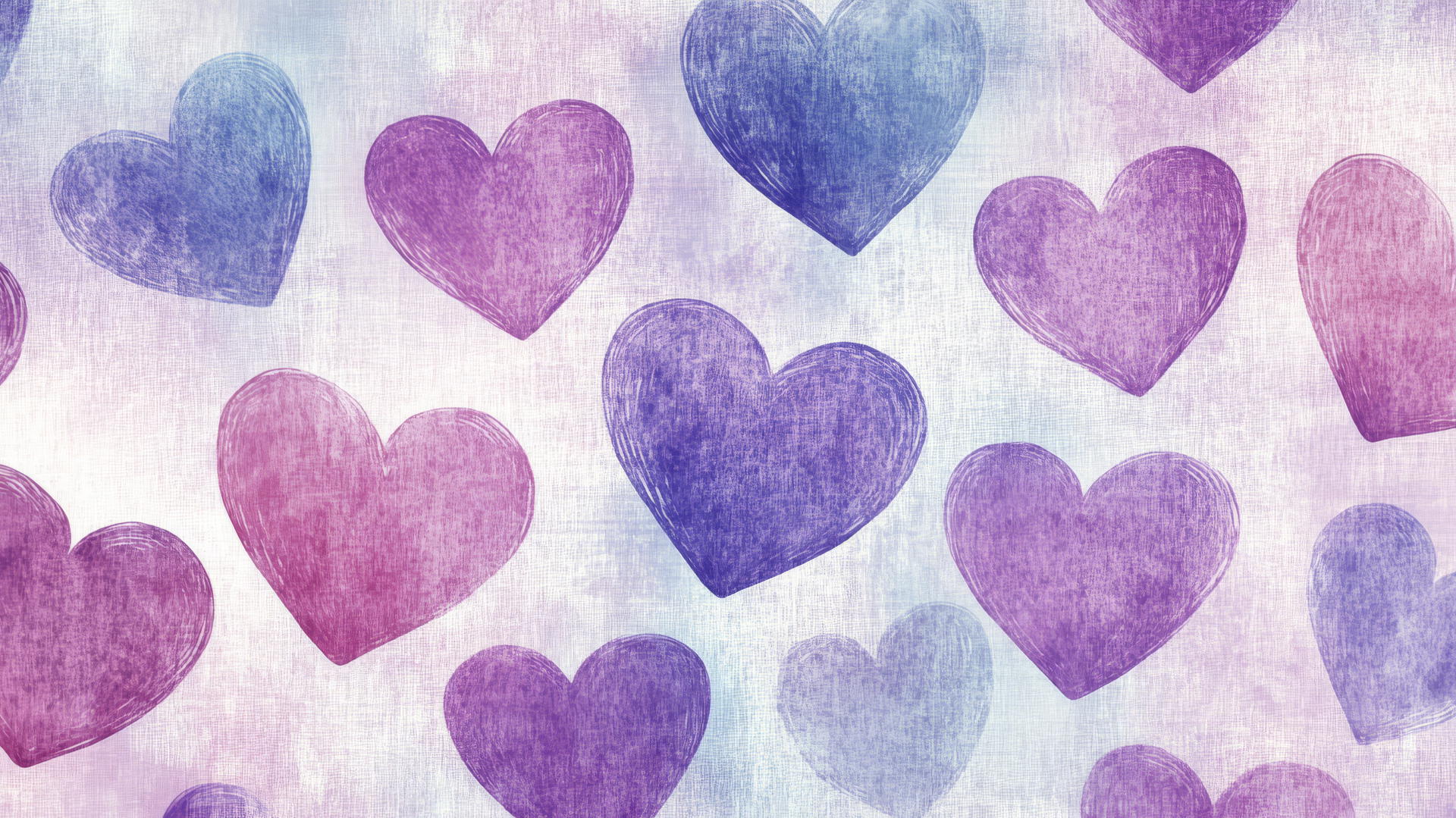 A cute purple heart wallpaper with hand-drawn hearts on a pastel background