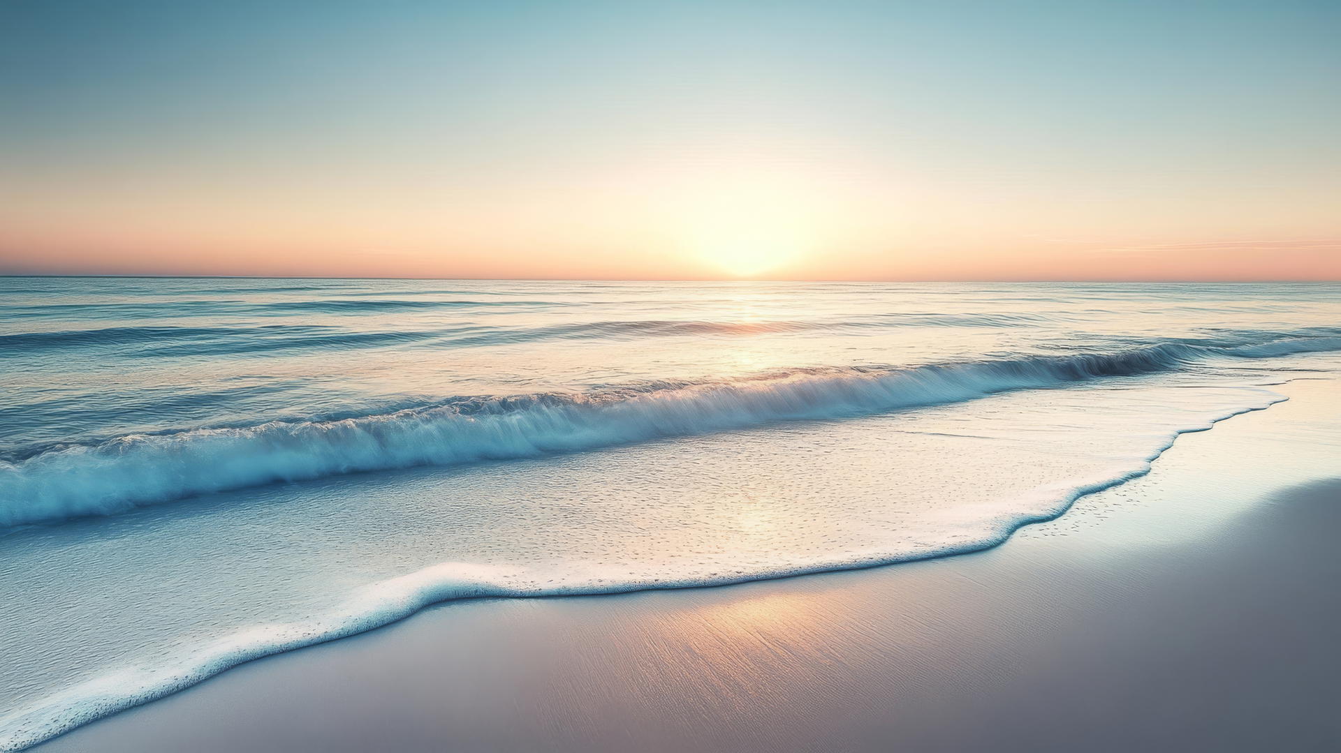 Minimalistic beach wallpaper at dawn with smooth sands and gentle waves