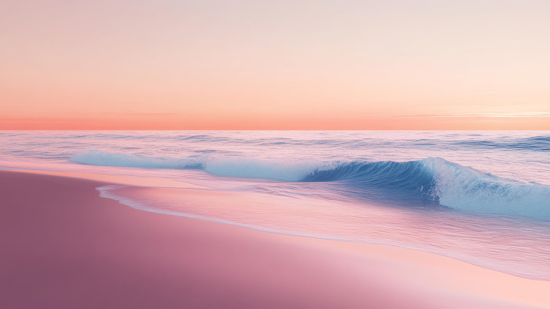 beach aesthetic wallpaper with smooth sand, gentle waves, and soft sunset lighting