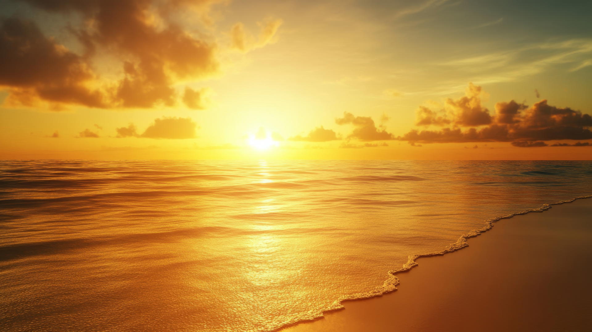 sunset beach wallpaper with golden sunset over smooth sandy beach