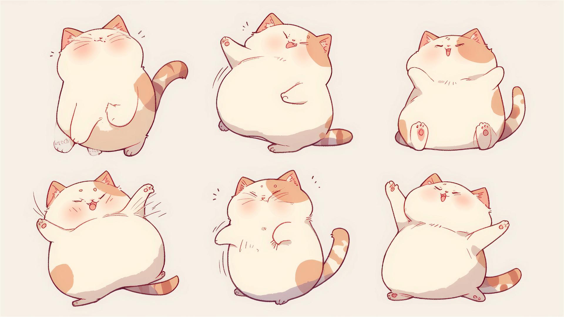 Chubby cat in various cute poses with pastel colors