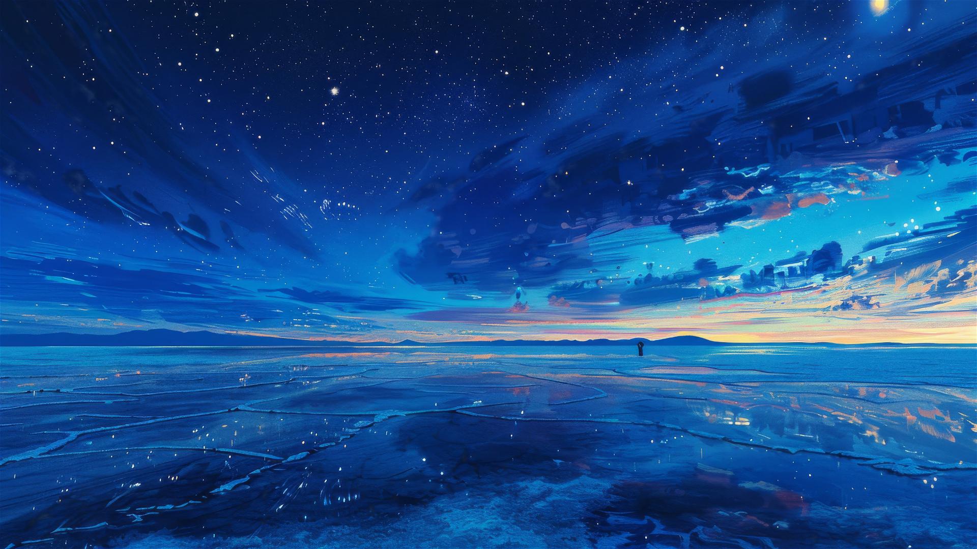 Uyuni Salt Flats at night with van Gogh's Starry Night sky