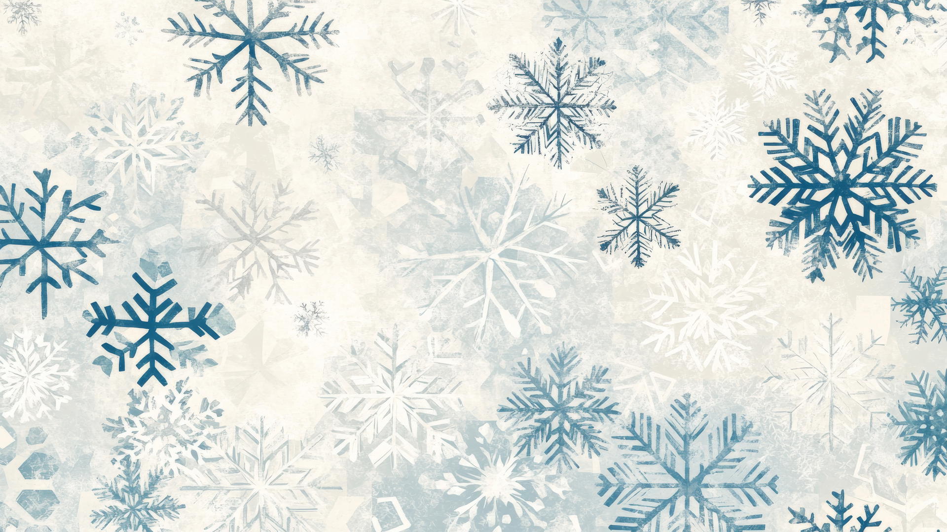 winter aesthetic wallpaper with geometric snowflakes in soft blue and white on pale gray