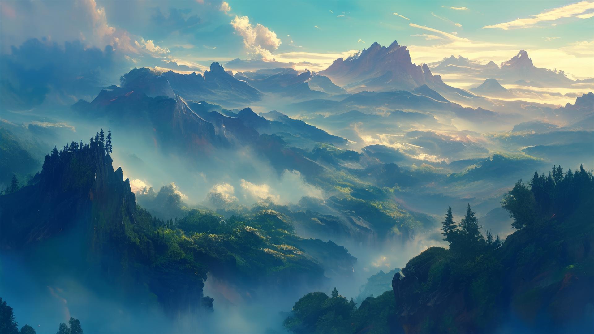 Fog-dancing valley at sunrise