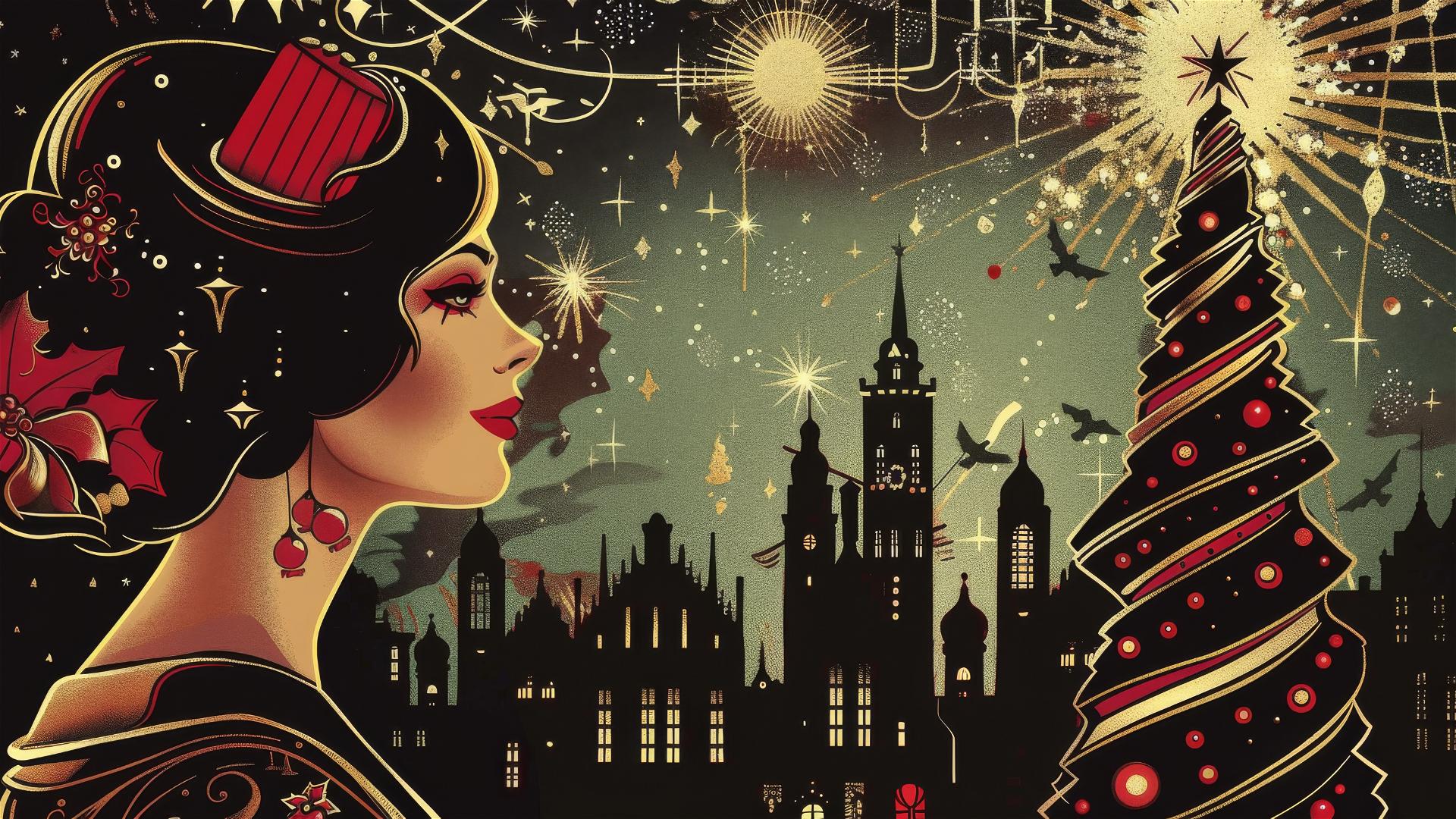 Art deco style Christmas poster with geometric designs
