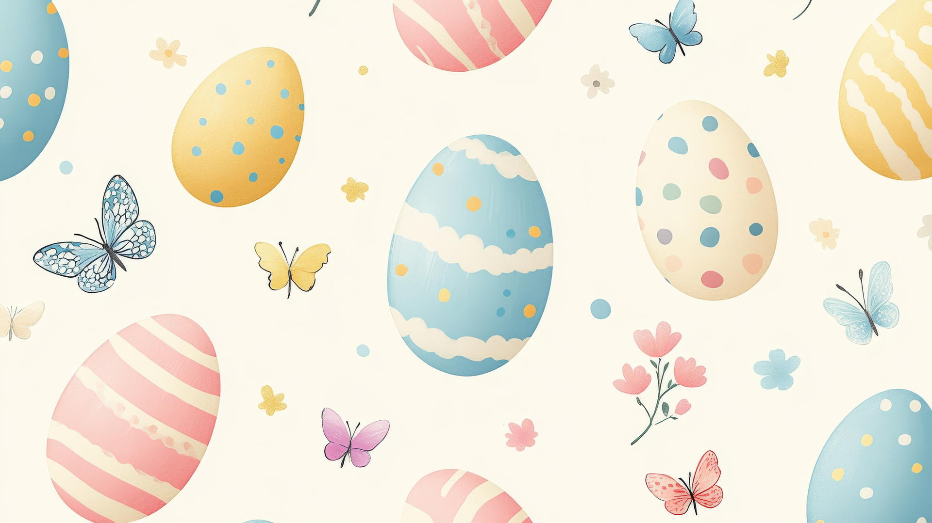preppy Easter wallpaper with pastel Easter eggs, flowers, and butterflies