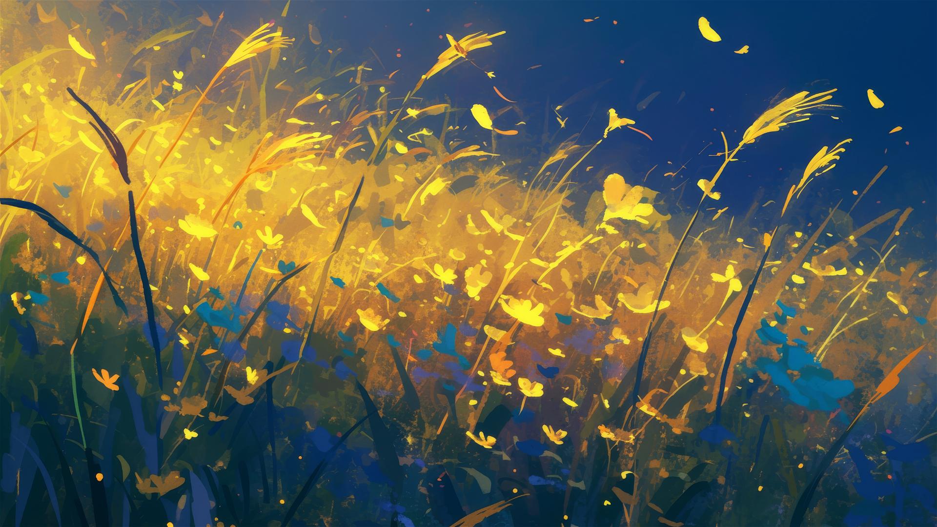 Glowing pollen grains lighting paths for insects at night