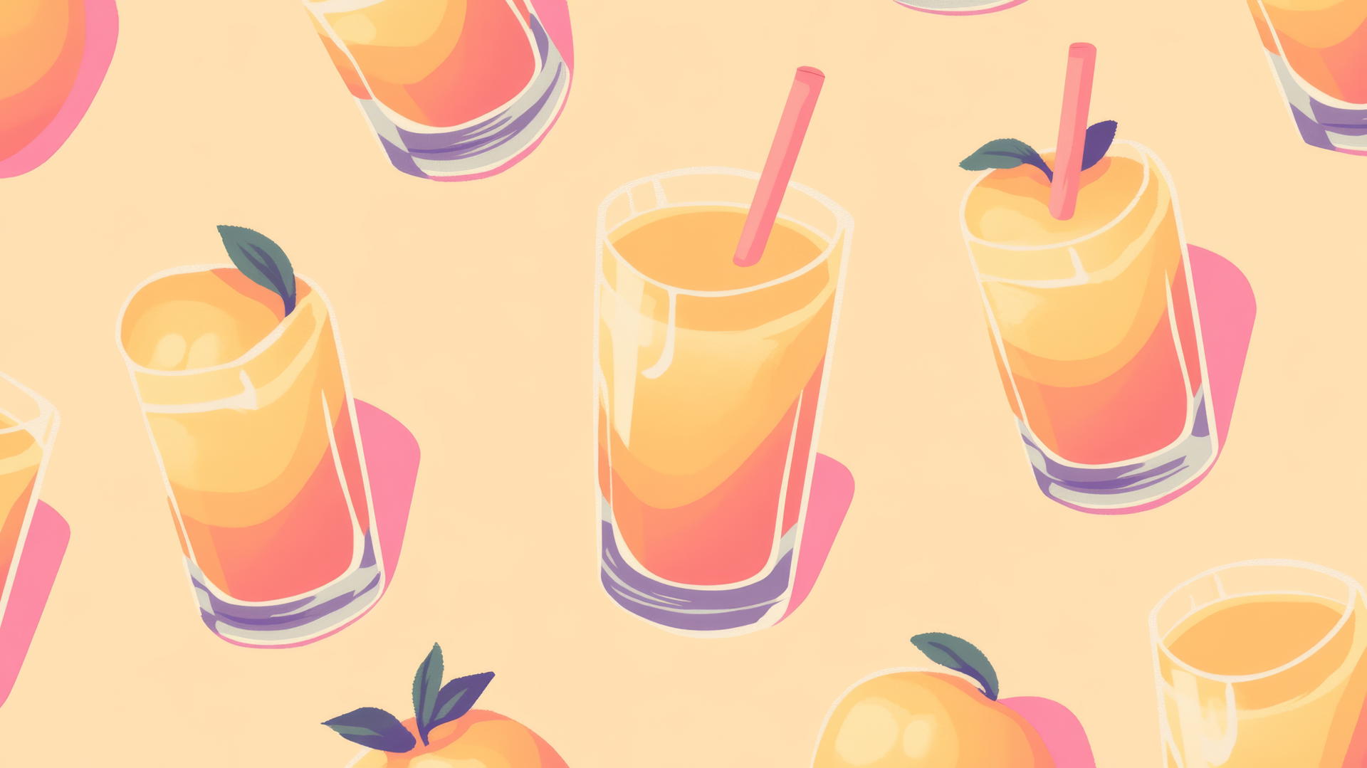 preppy wallpaper with 8-bit pixel art peach juice and glass outlines