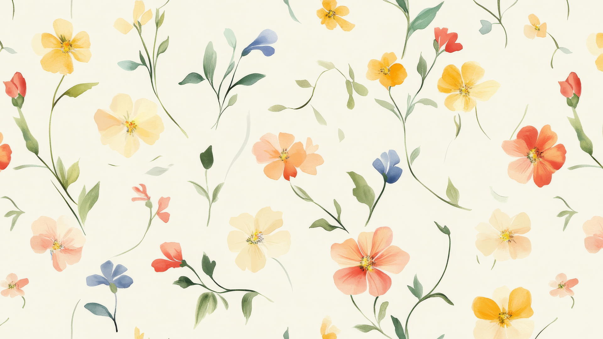 Preppy wallpaper with pastel watercolor flowers on cream