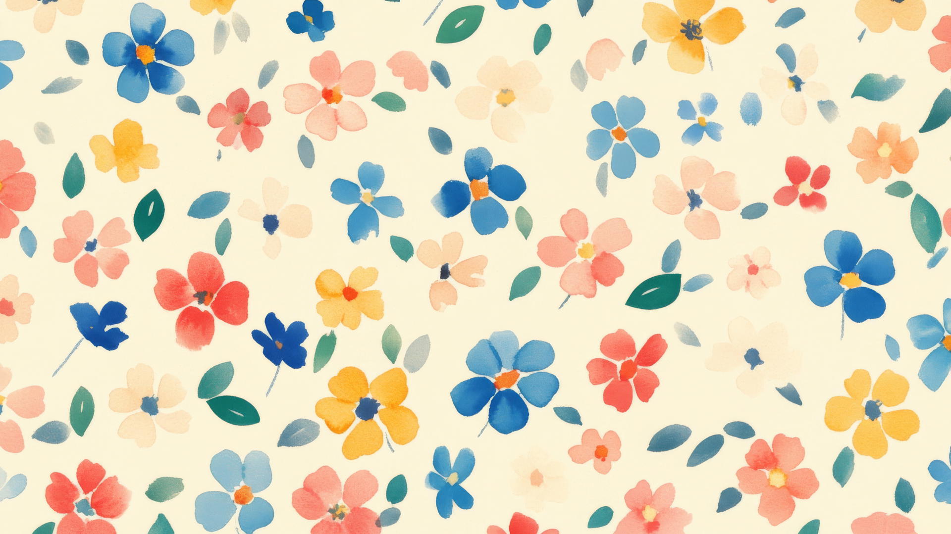 preppy wallpaper with watercolor pattern of pastel flowers on cream background