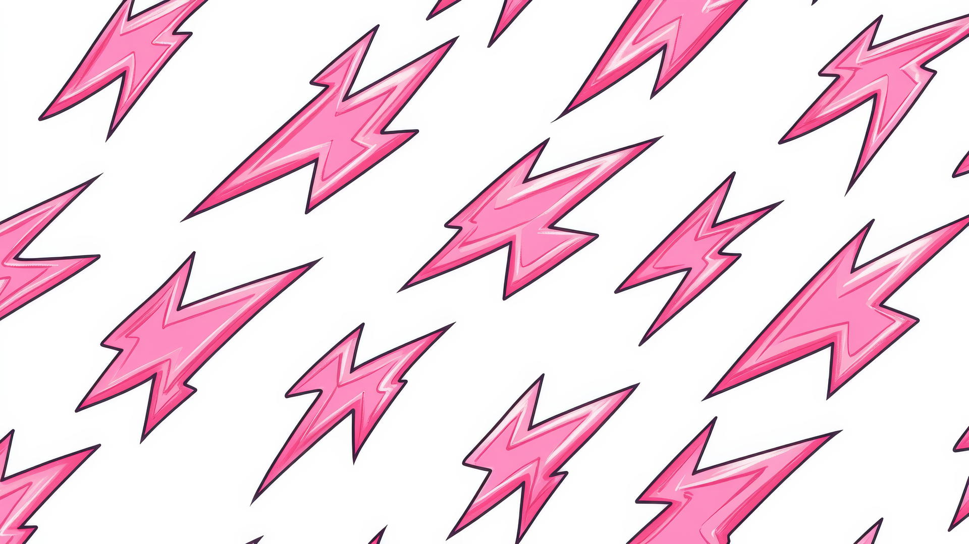 Preppy wallpaper with seamless pink lightning bolts on white background.