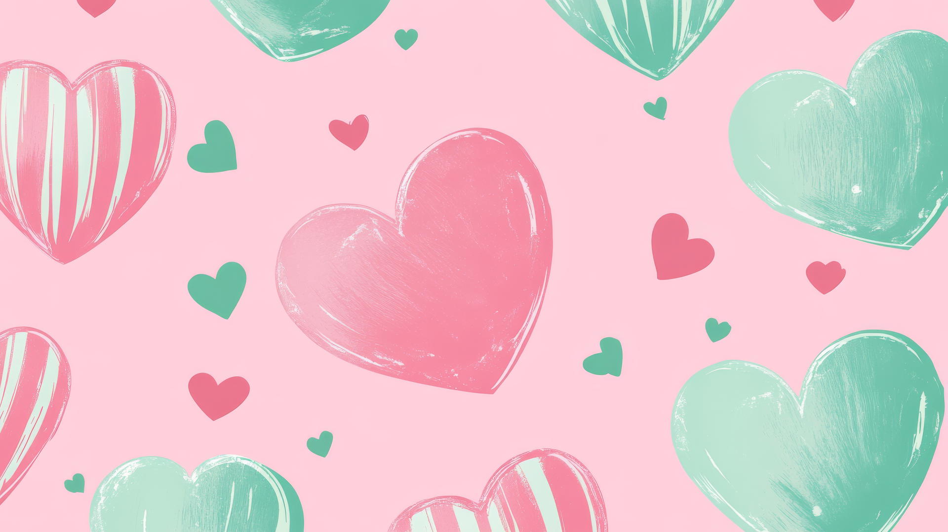 Pink preppy wallpaper with pink and green retro hearts, pastel backgrounds