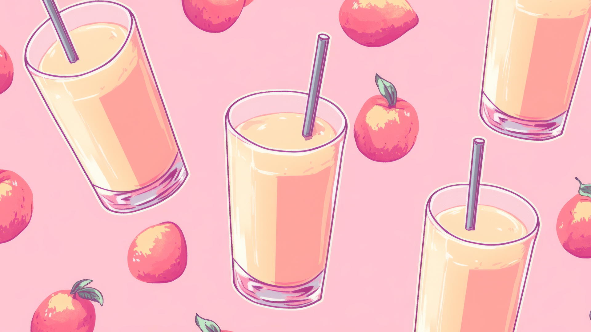 8-bit pixel art of pink peach juice glasses on pink background, pink preppy wallpaper