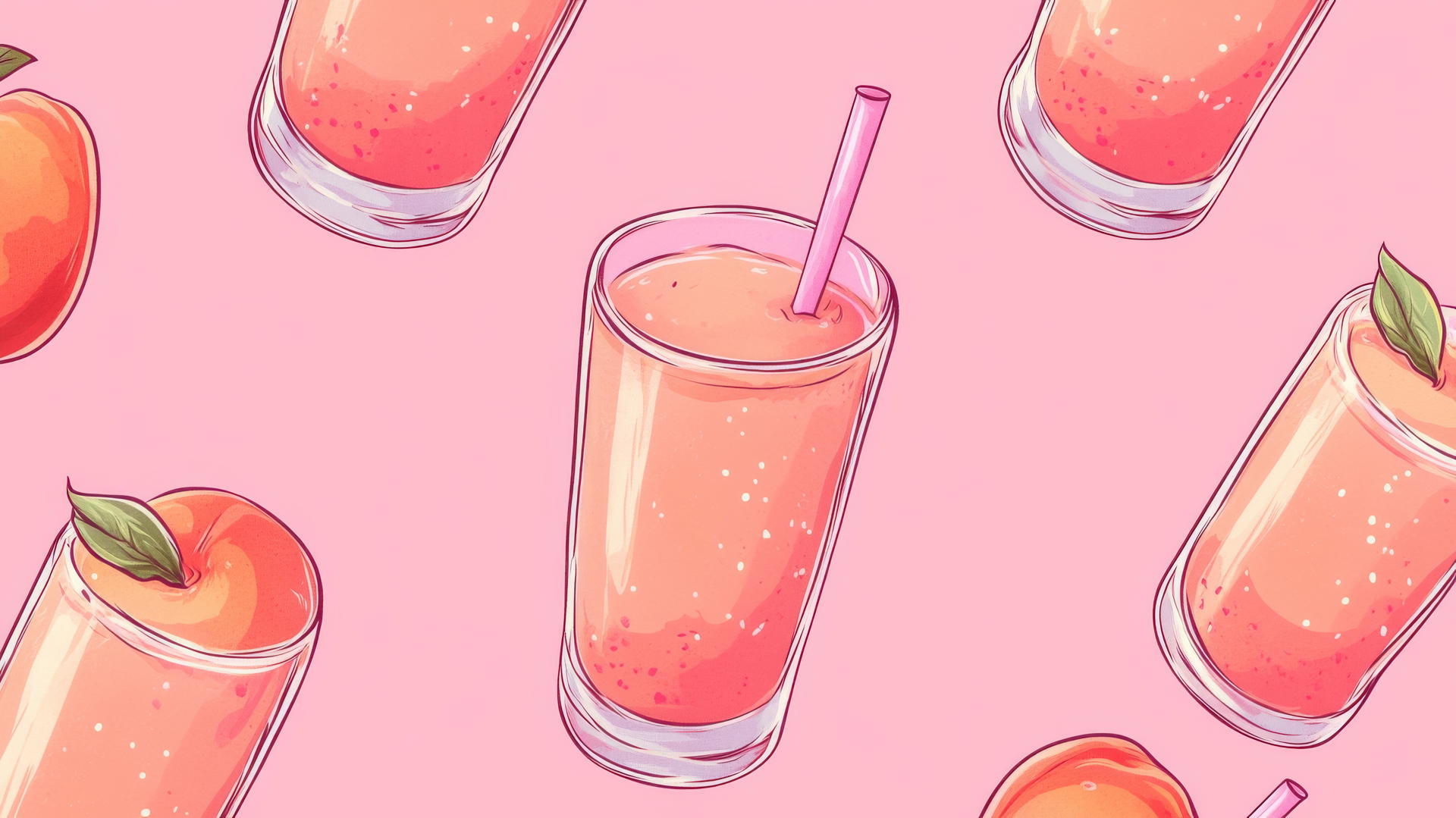 pink preppy wallpaper with 8-bit pixel art of peach juice glasses on pink background