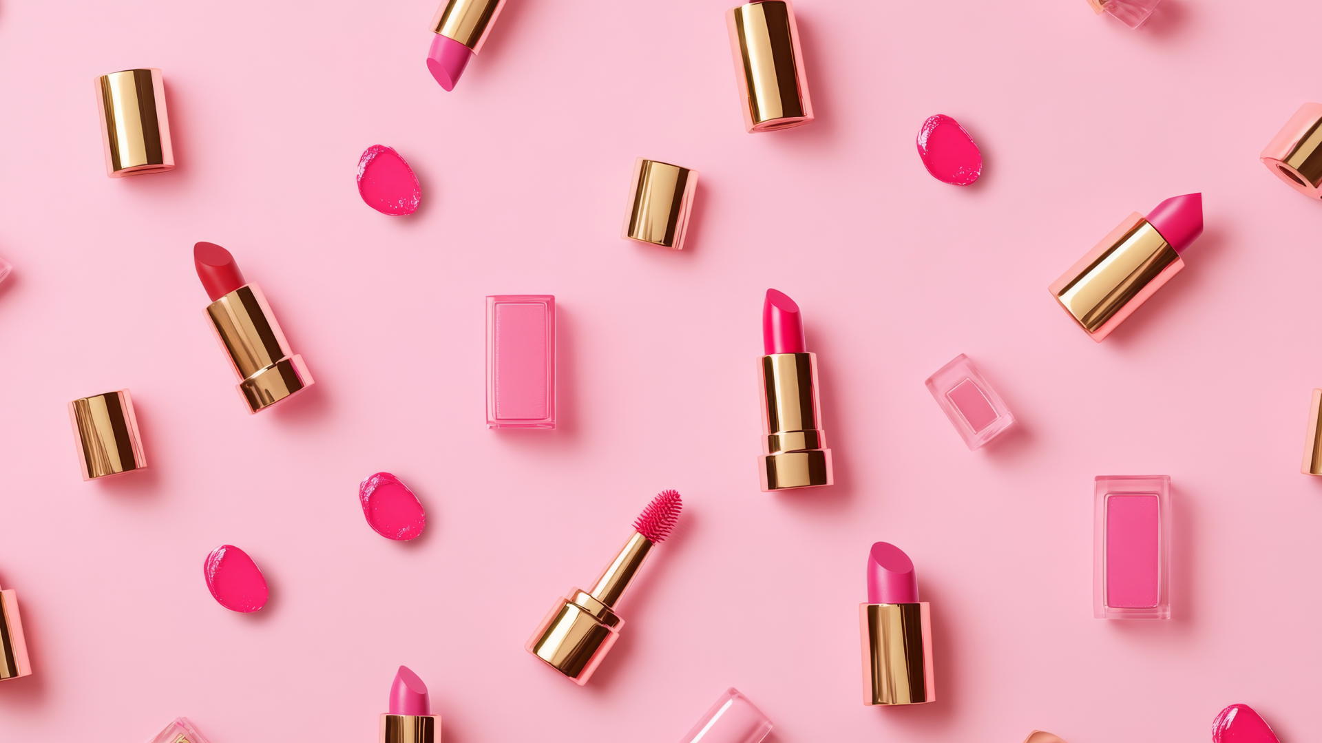preppy wallpaper pink with chic pink and gold makeup items on light pink background