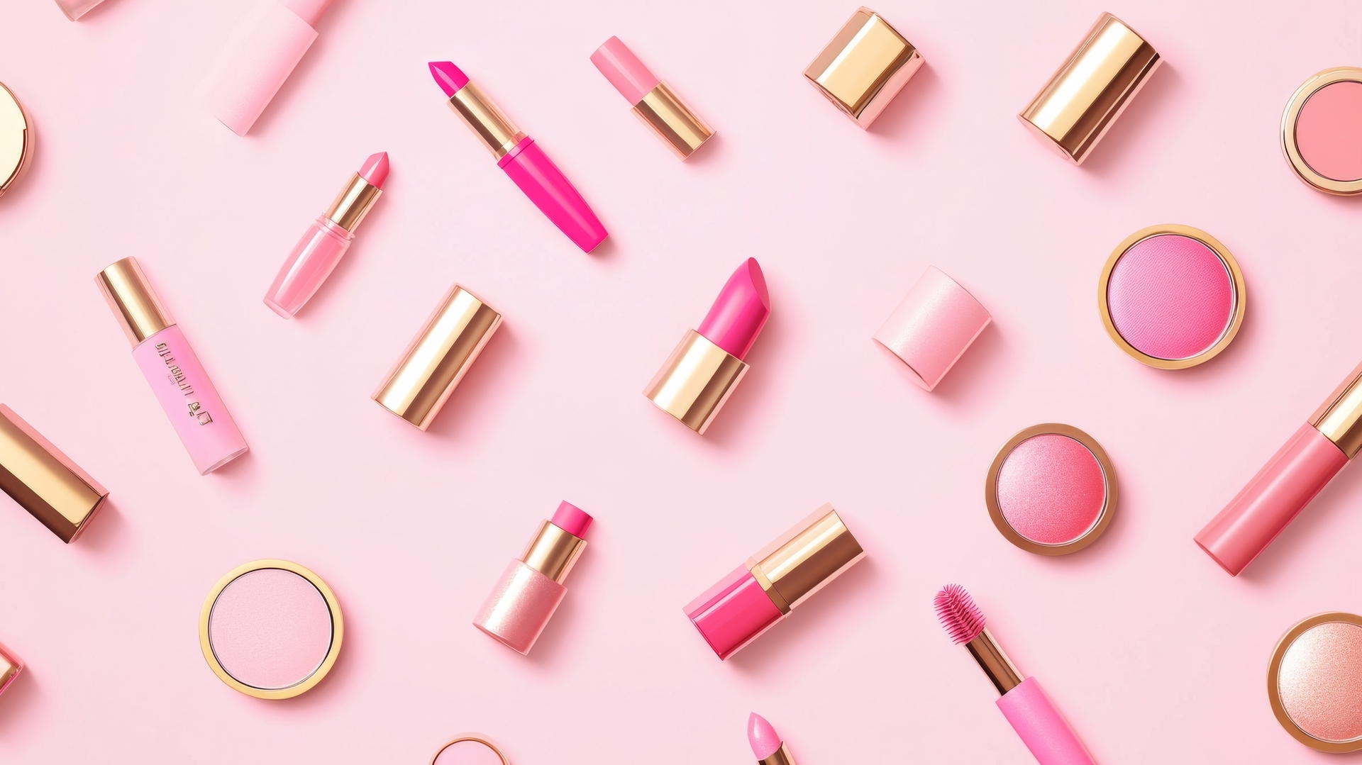 preppy wallpaper pink with chic pink and gold makeup items