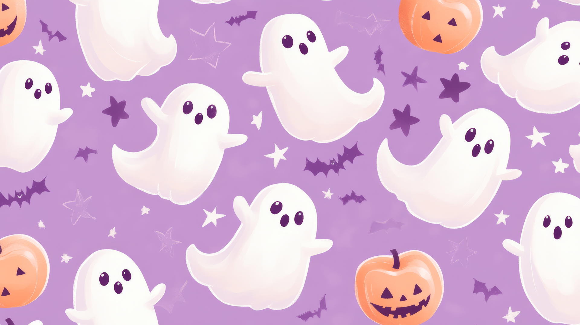 Preppy Halloween Wallpaper with Friendly Ghosts and Candy Apples