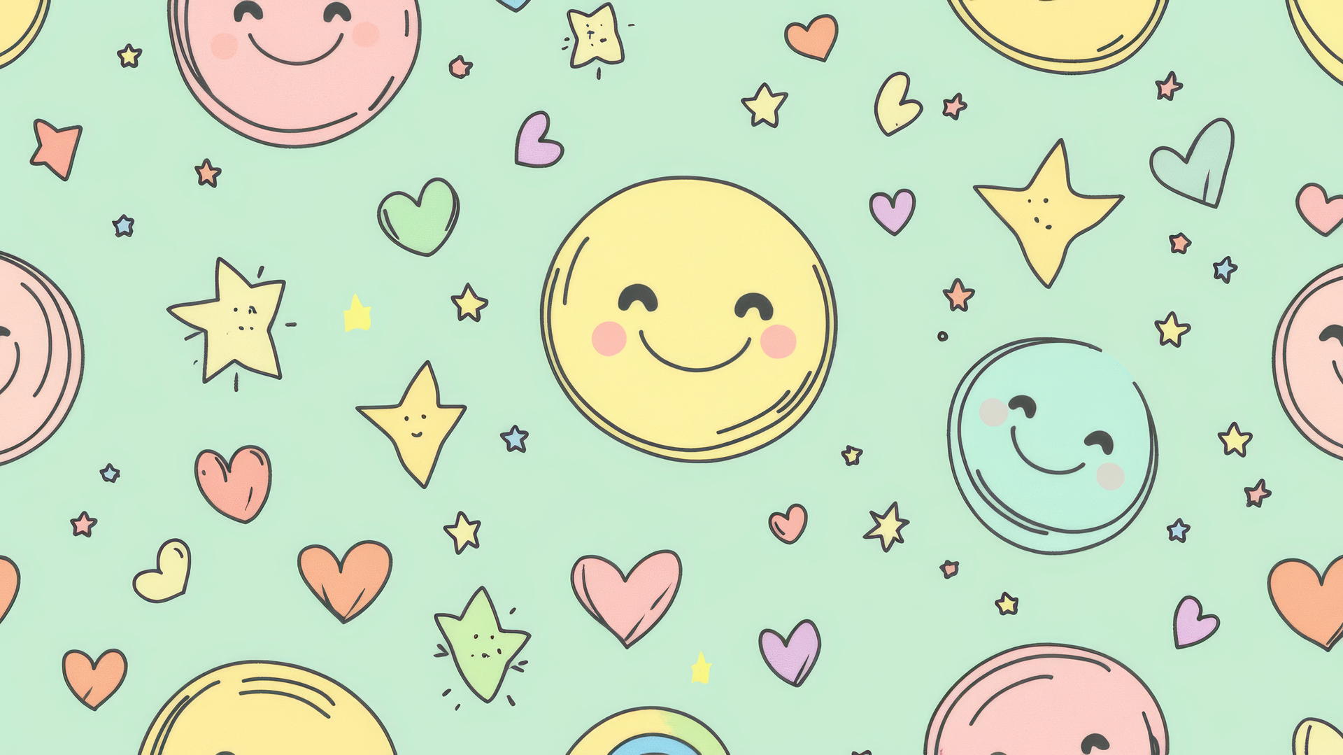 Preppy wallpaper smiley face with rainbow accents on green