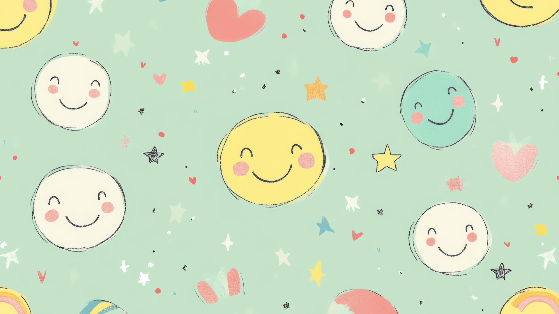 Preppy wallpaper smiley face with rainbow accents on pastel green