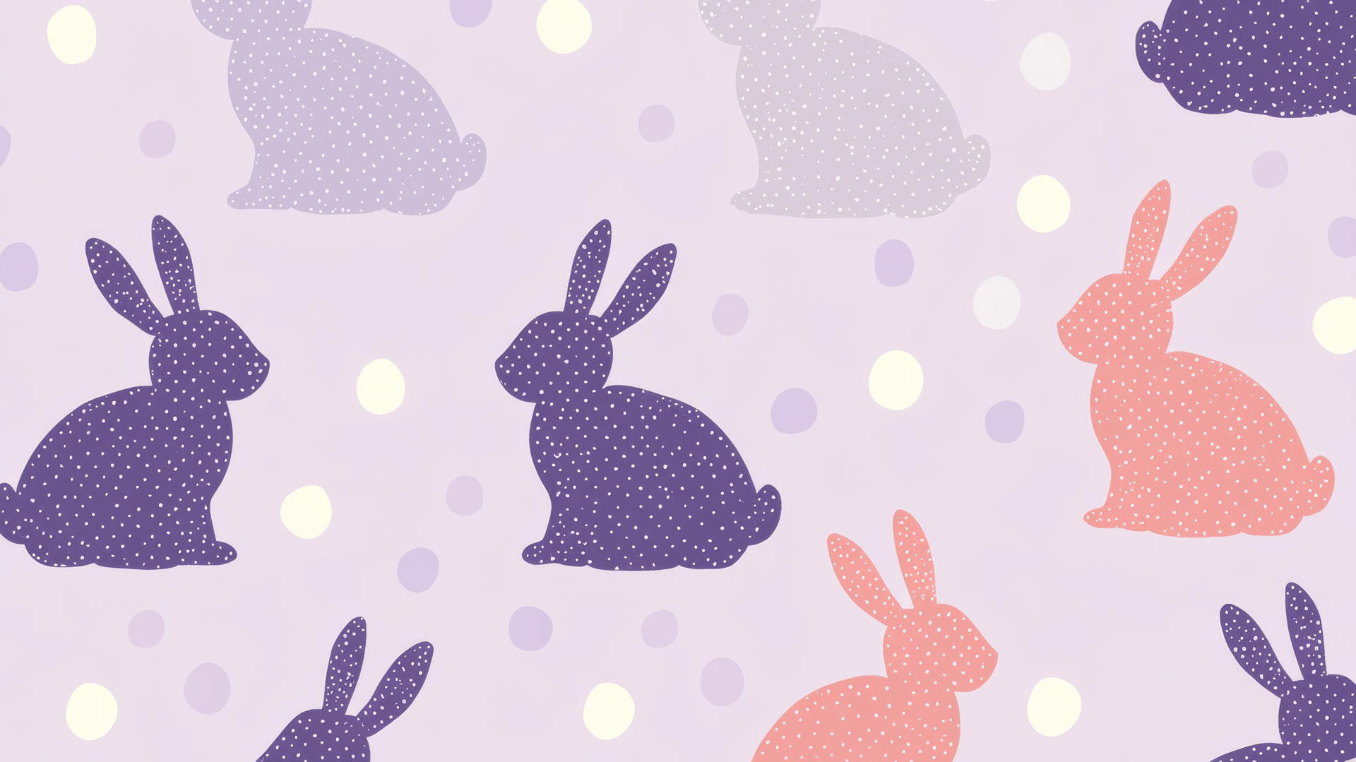 preppy easter wallpaper with pastel bunny silhouettes and polka dots on lavender background