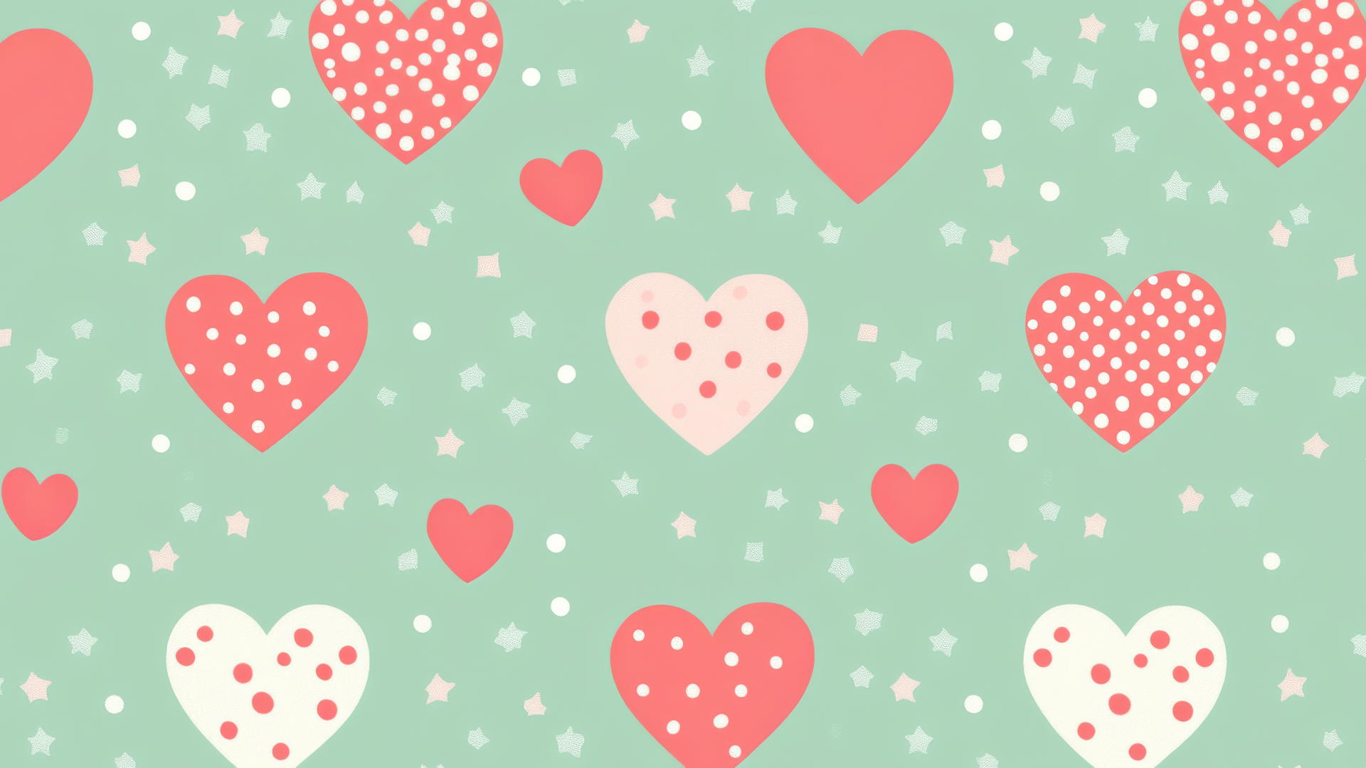 preppy valentines wallpaper with polka dot hearts on mint green background