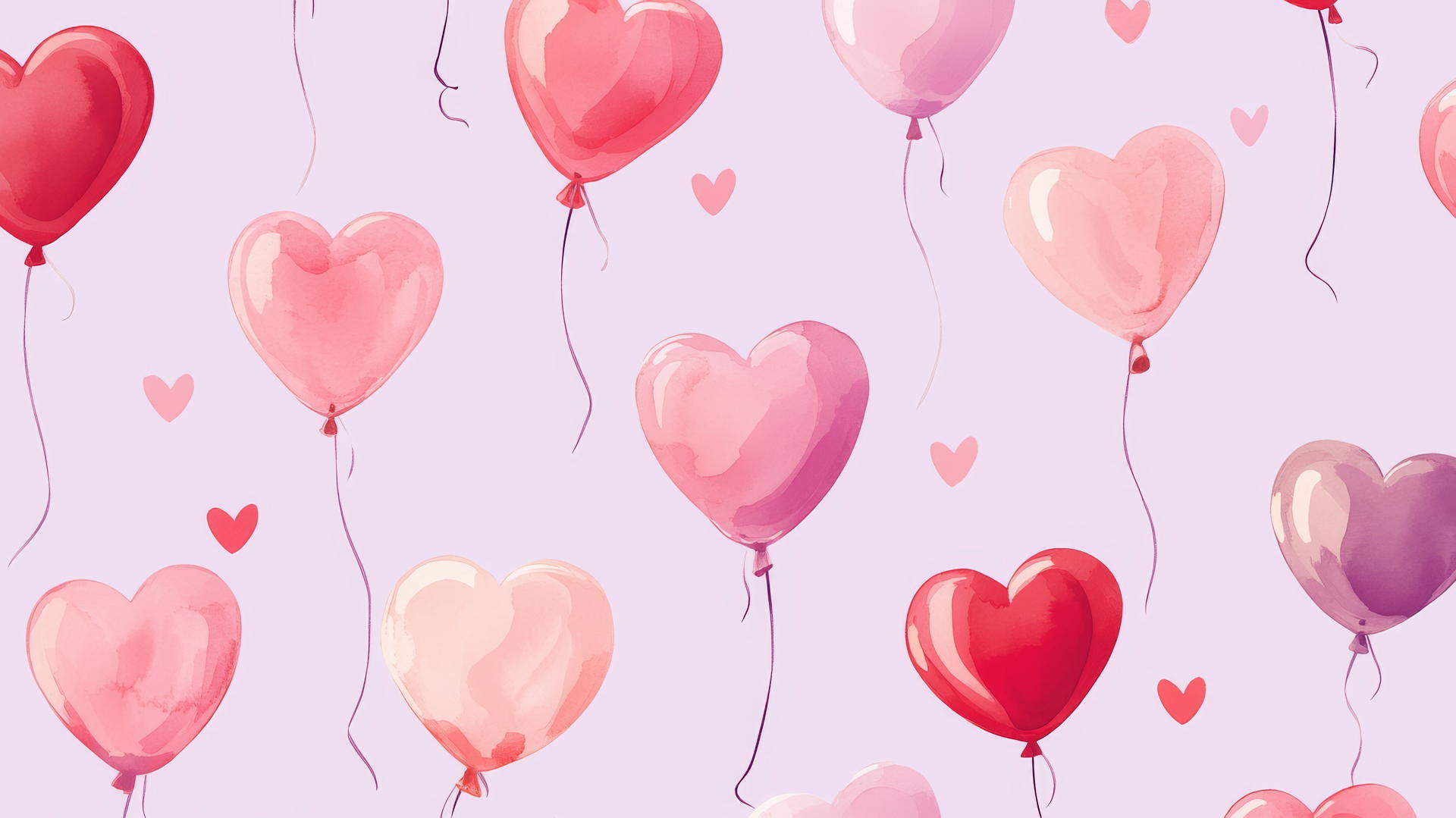 preppy valentines wallpaper with heart-shaped balloons in pink and red on pastel purple