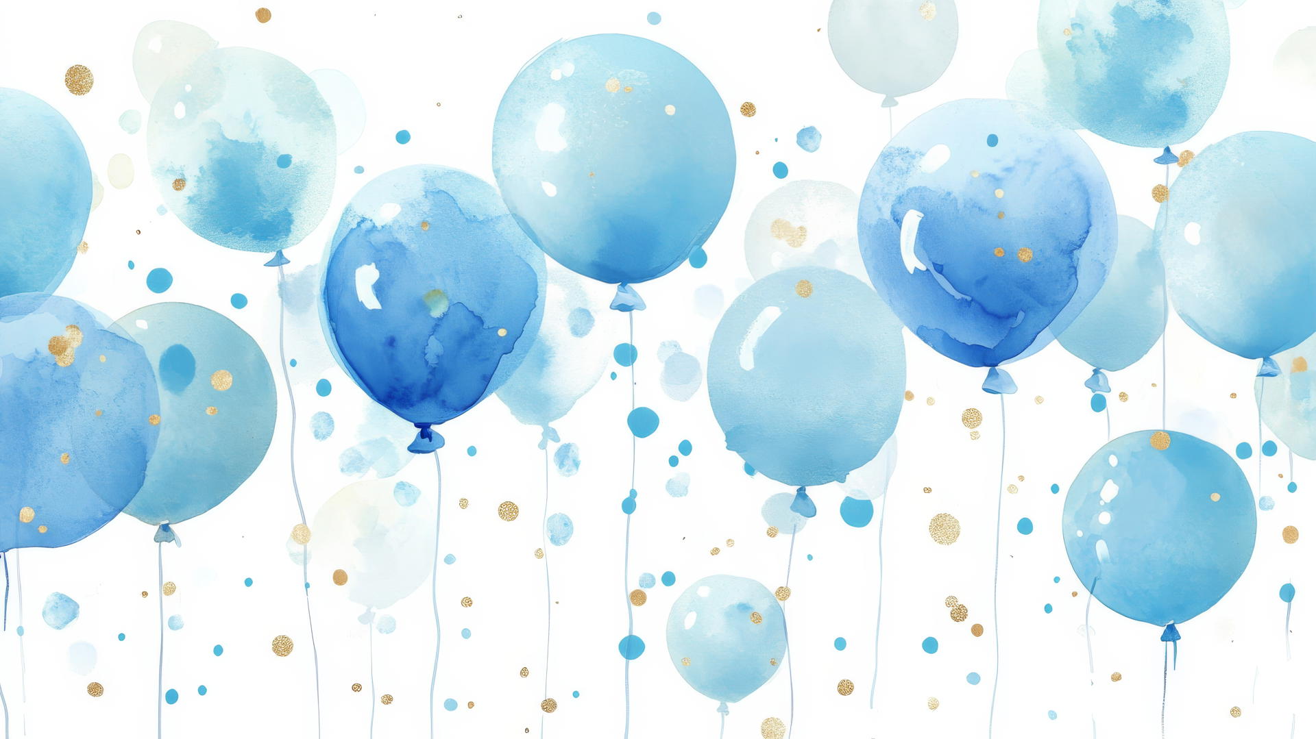 preppy blue wallpaper with pastel blue balloons and gold, silver confetti dots