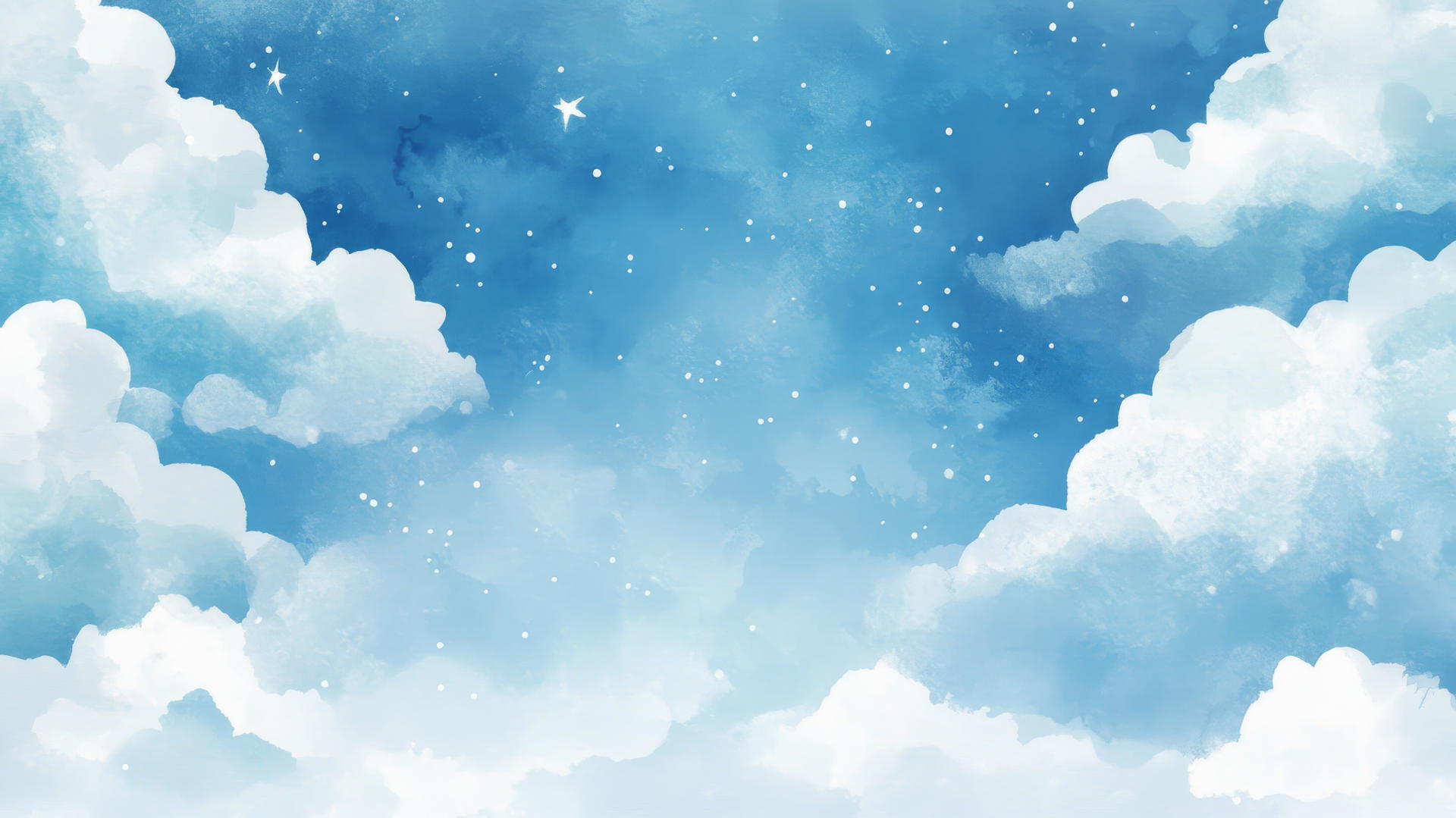 Preppy blue wallpaper with watercolor clouds and pastel rainbows