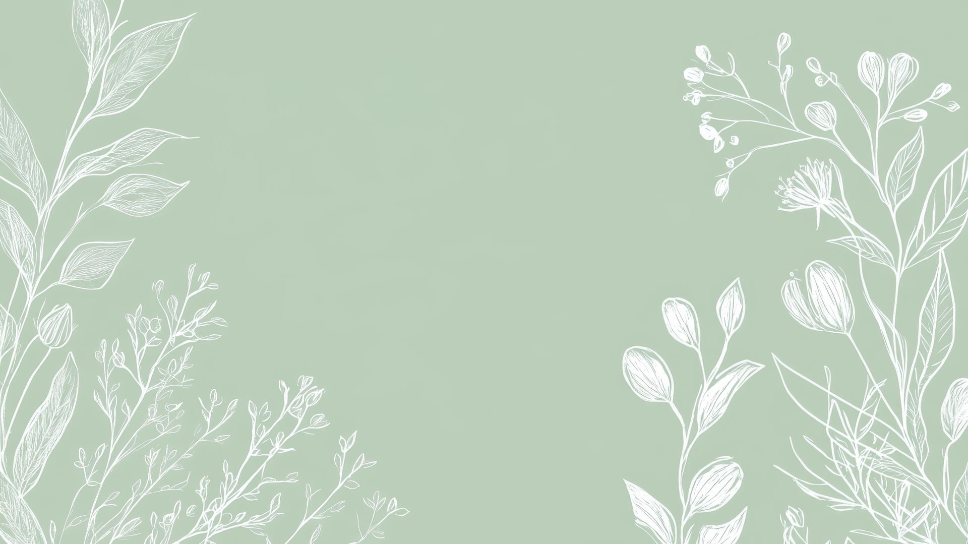 green aesthetic wallpaper with white botanical line drawings on a pale green background