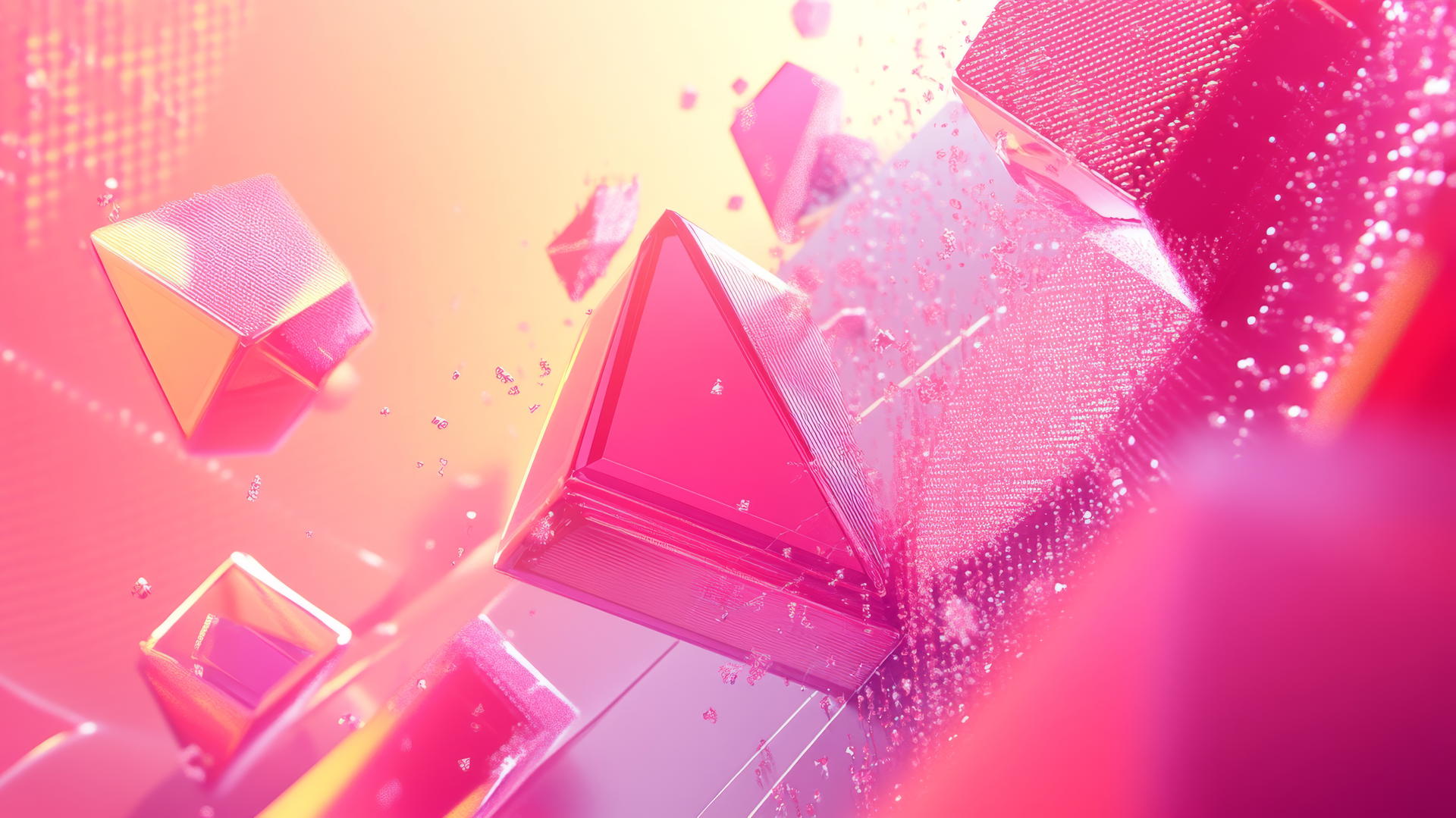pink y2k wallpaper with neon pink geometric shapes, pixelated glitch effects, holographic textures