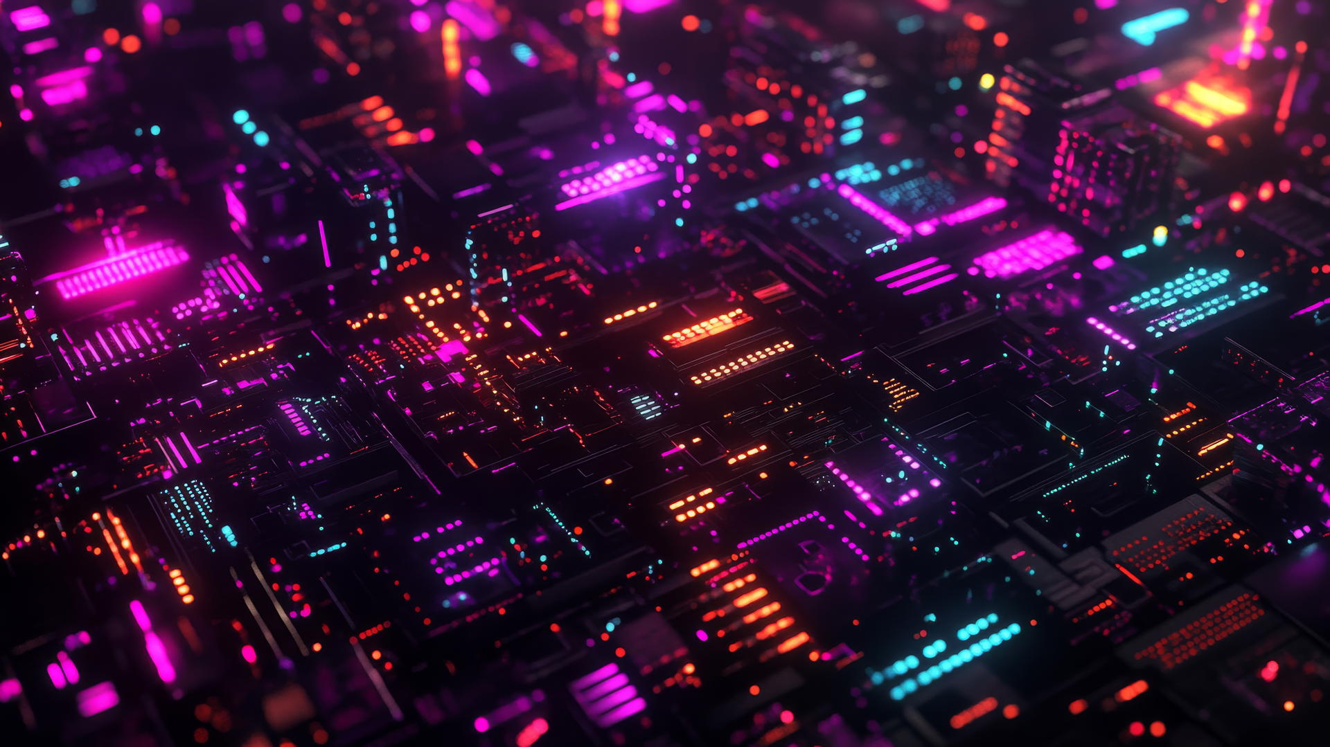 Cyber Y2K wallpaper black with neon circuits and pixelated glitches