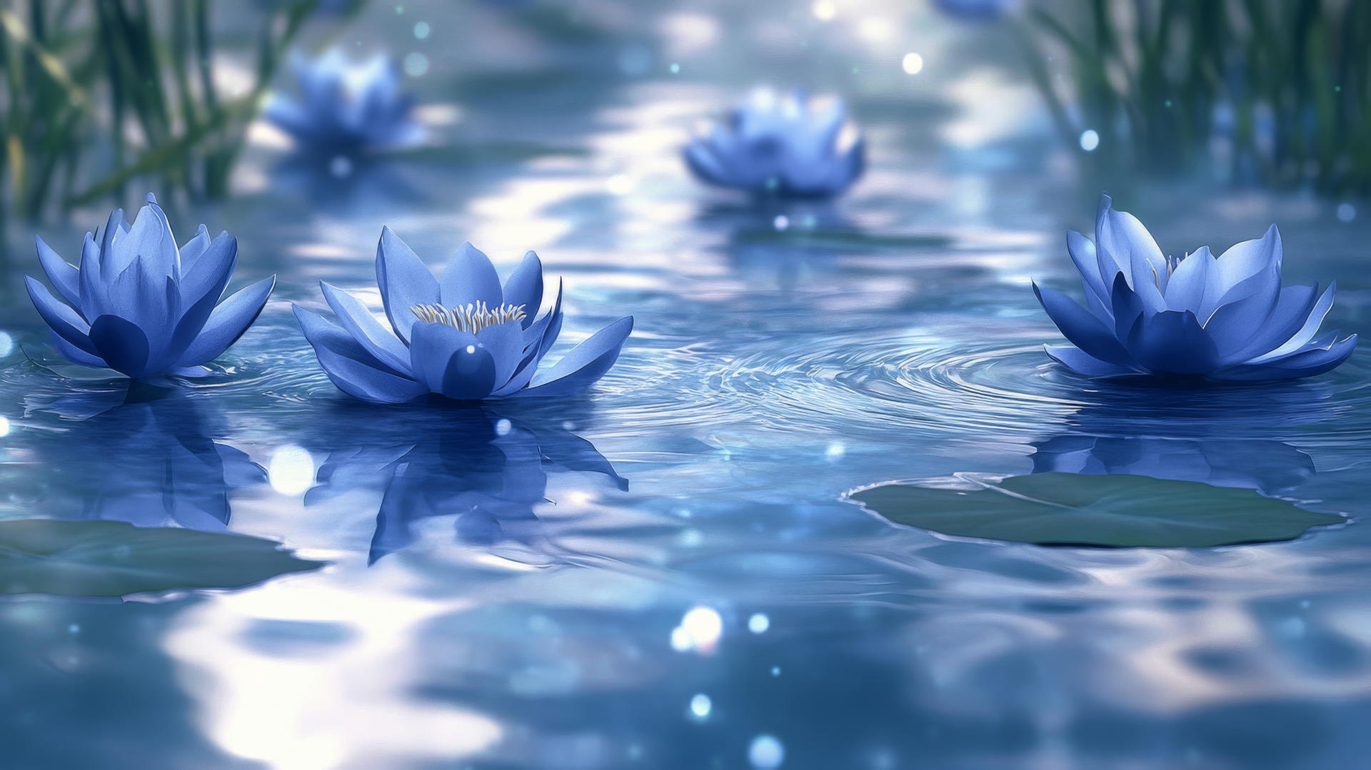 blue floral wallpaper with serene blue lotus blossoms on still water