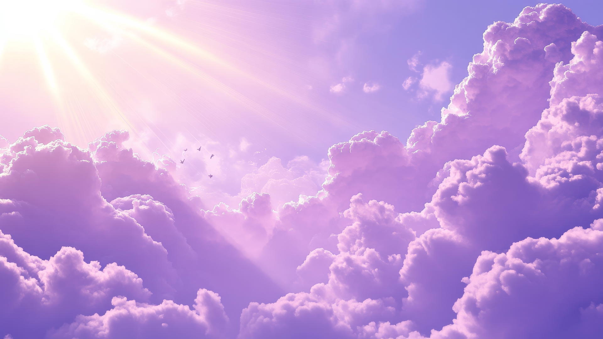 Light purple wallpaper with fluffy clouds in a pastel lavender sky