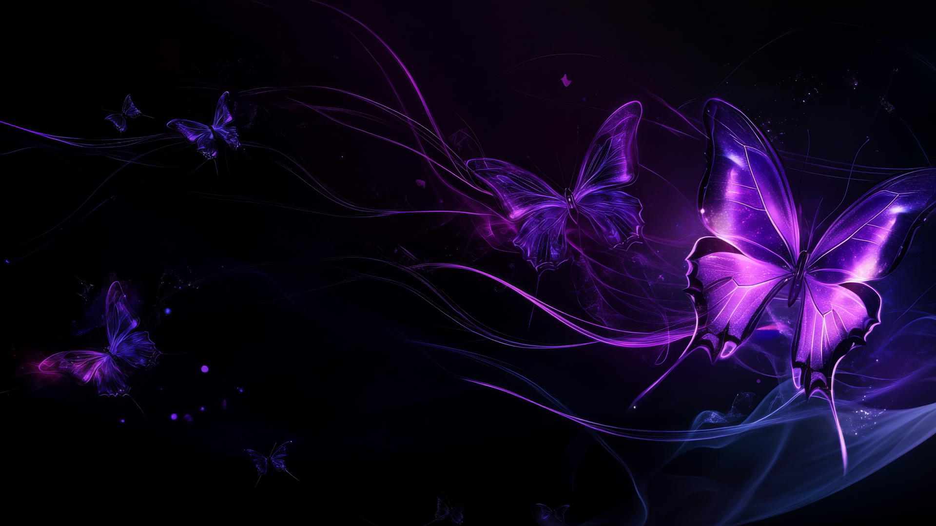 purple butterfly wallpaper with neon glow against black background