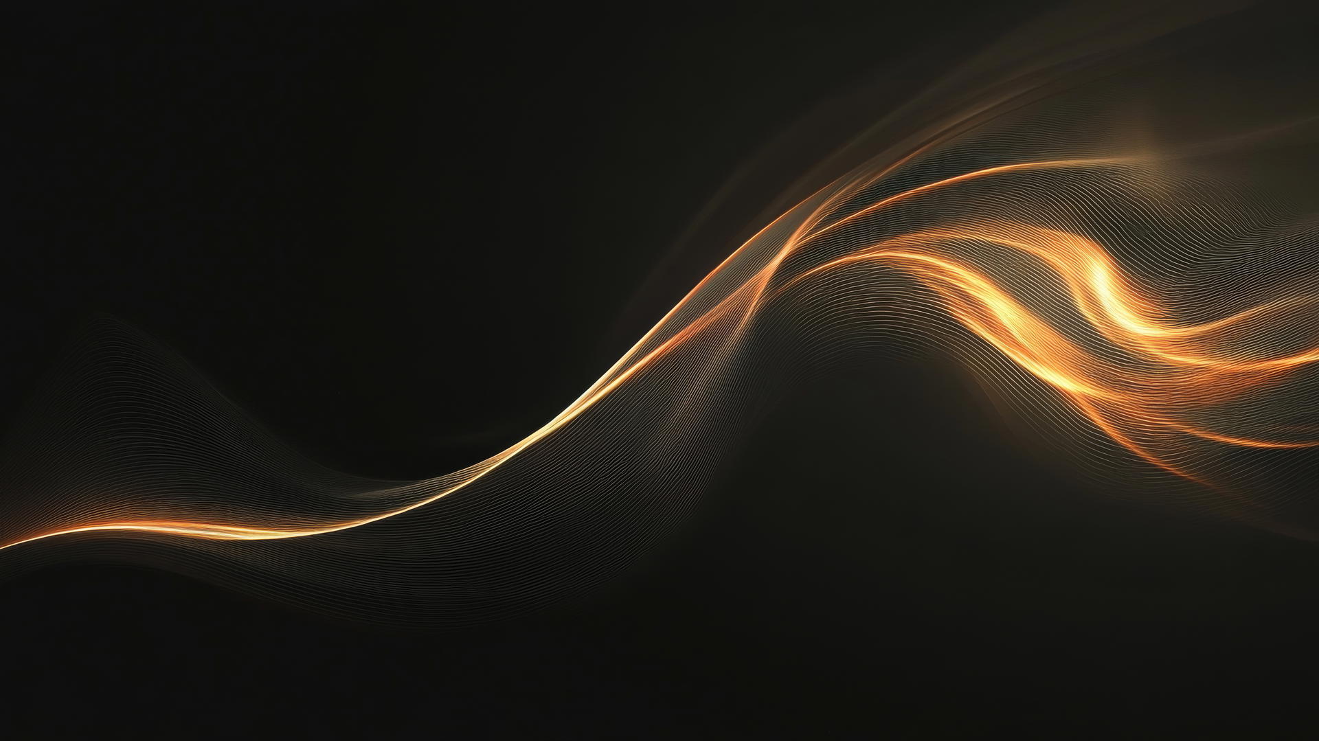 Glowing line abstract figure on black background with subtle light fading