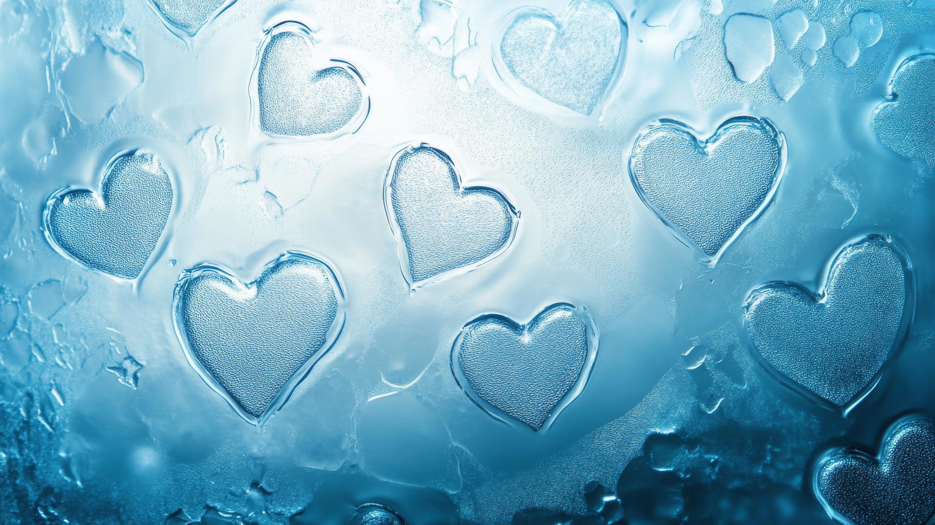 blue heart wallpaper on frosted glass with soft light diffusion