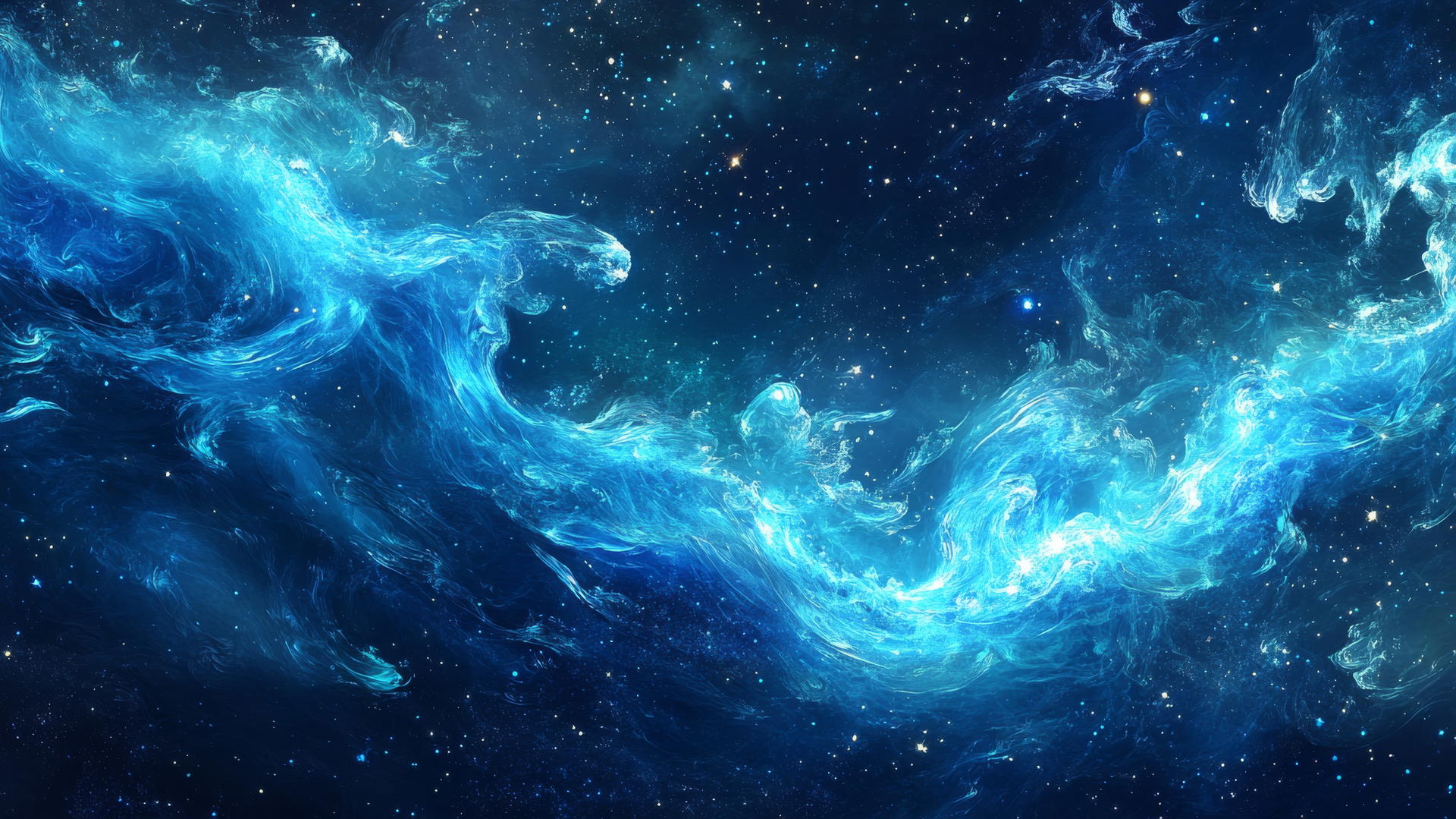 blue wallpaper aesthetic with celestial waves, cosmic swirls, and stardust