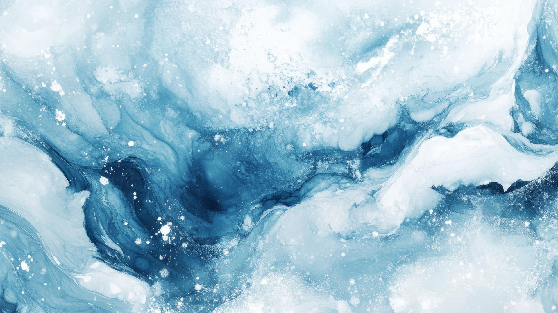 aesthetic winter wallpaper with cool blues, soft whites, and snowflake brushstrokes