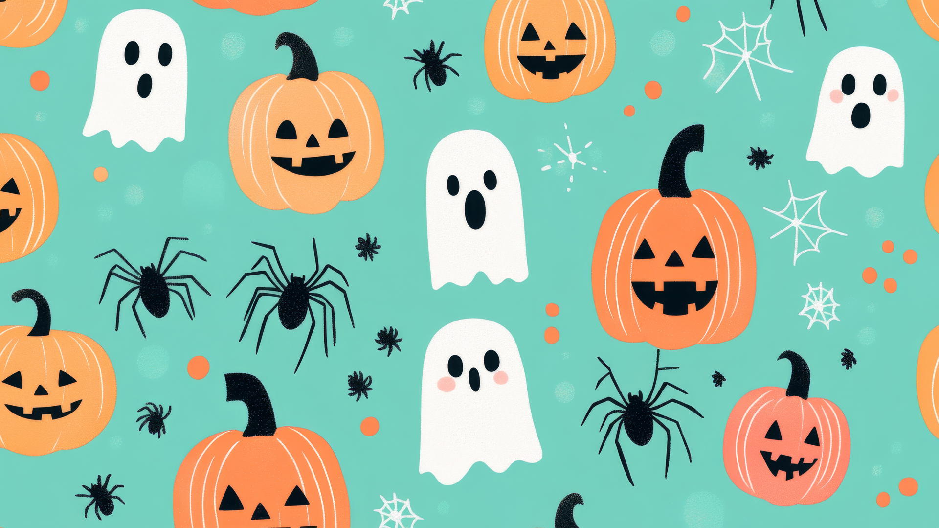 Preppy wallpaper Halloween with jack-o'-lanterns, spiders, ghosts