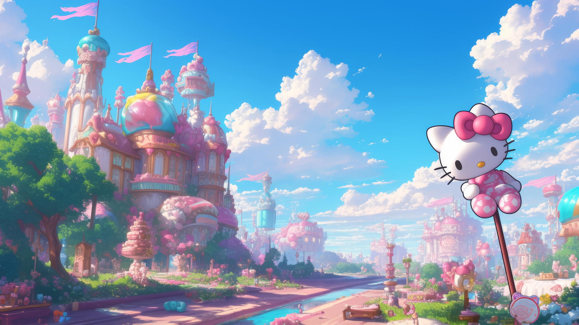 hello kitty aesthetic wallpaper with a candy land theme