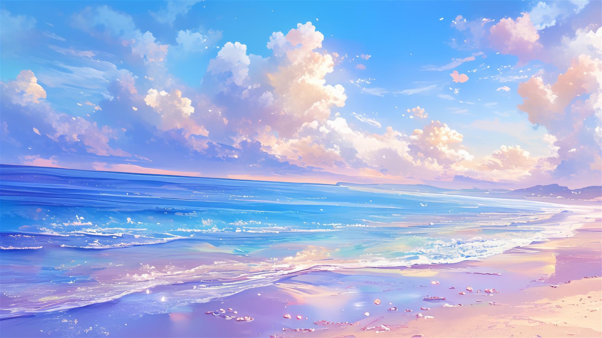 Pearl beach sands shimmer with nacreous finish, soft and glowing