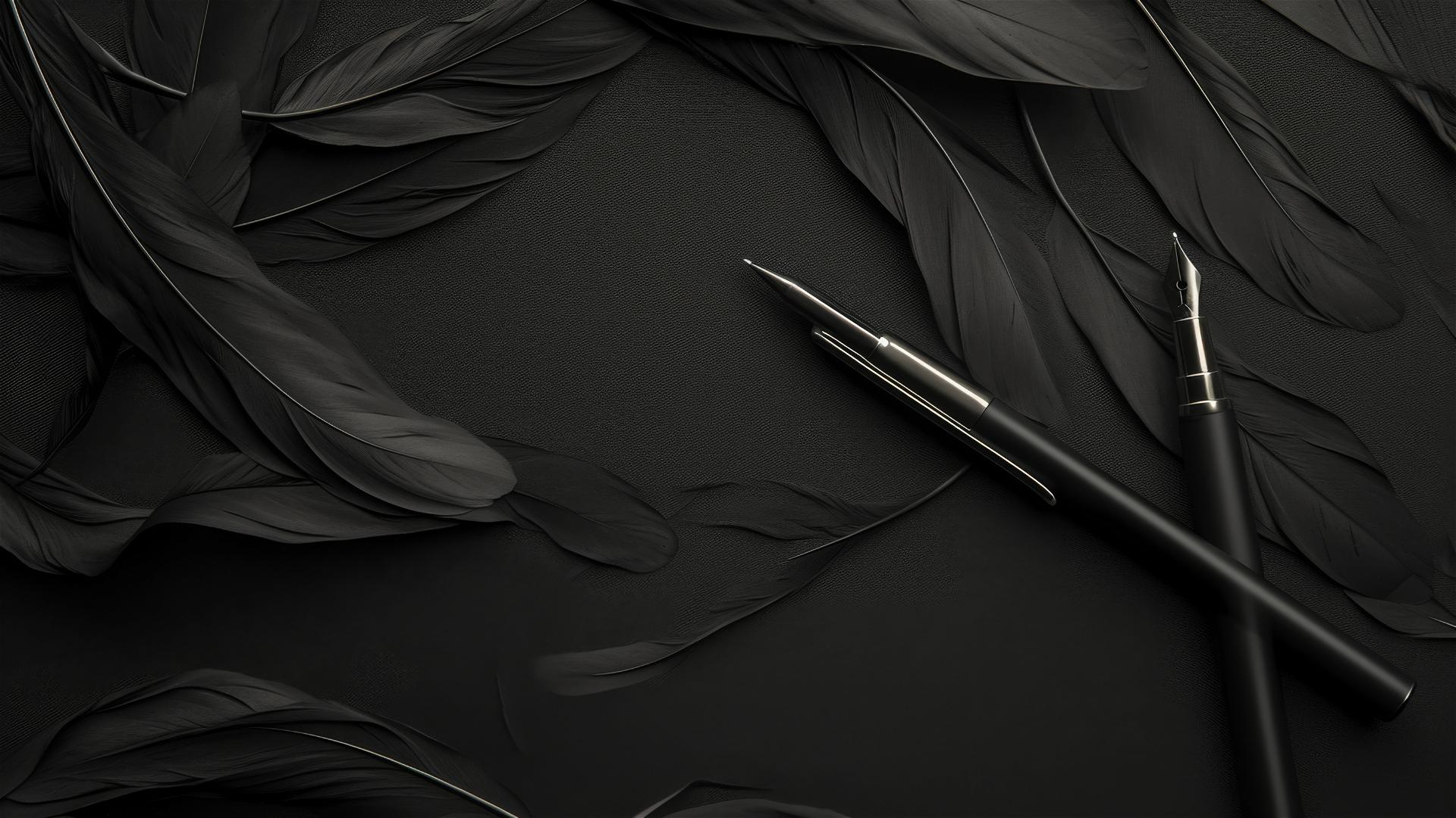 Black canvas with a dark grey quill, metallic shimmer