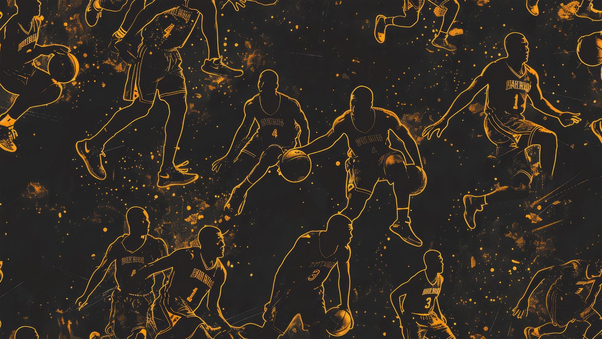 Silhouettes of basketball players on black background
