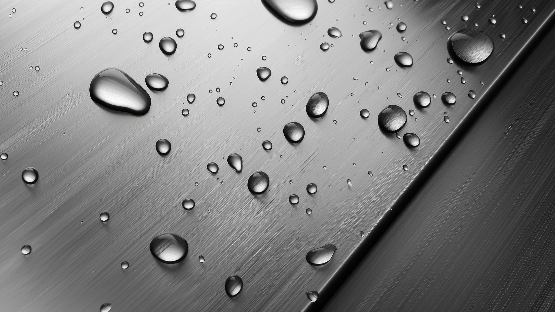 Close-up shot of a blank aluminium surface covered in water drops