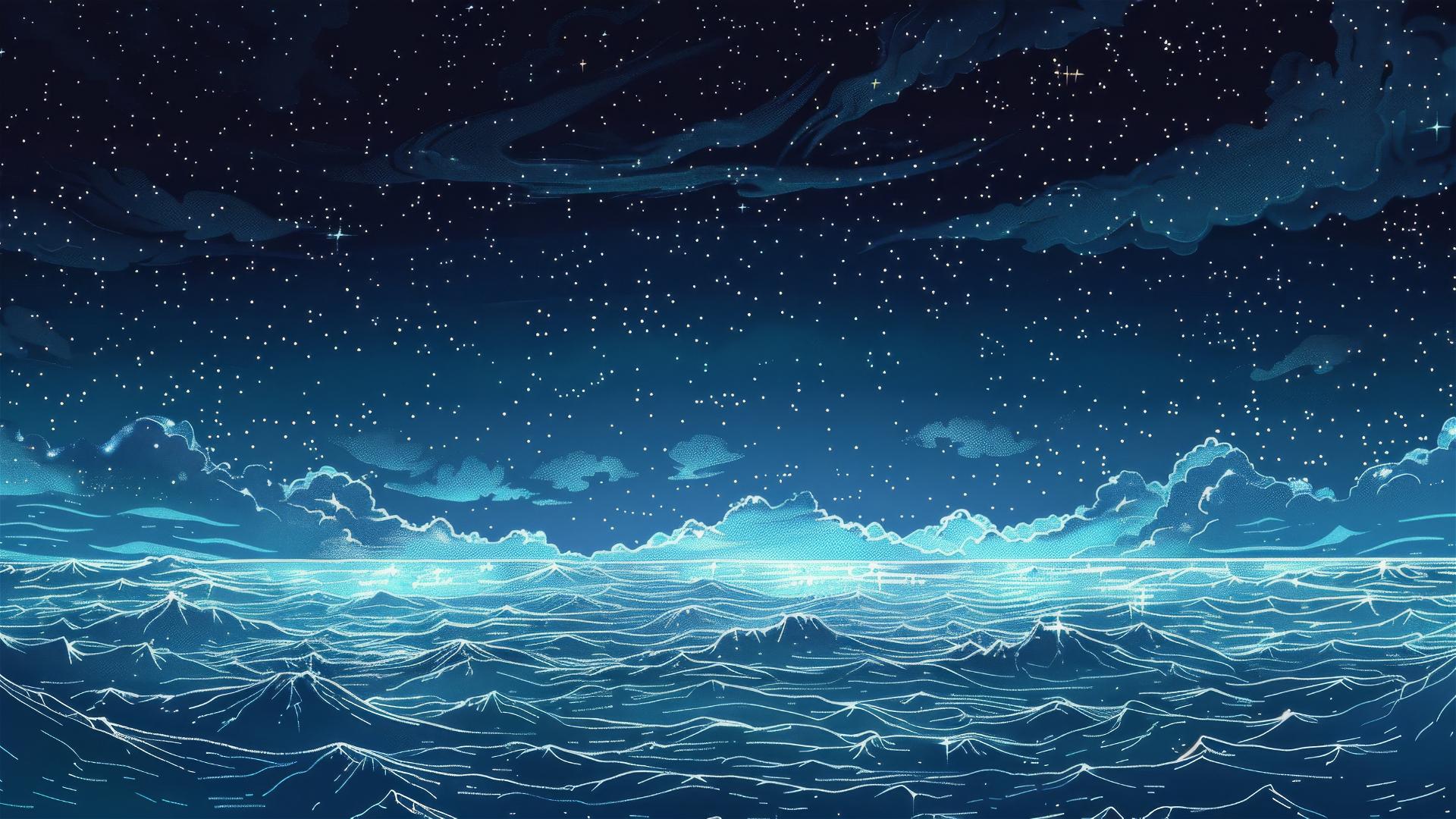 vector line art duotone of starry sky with galaxy